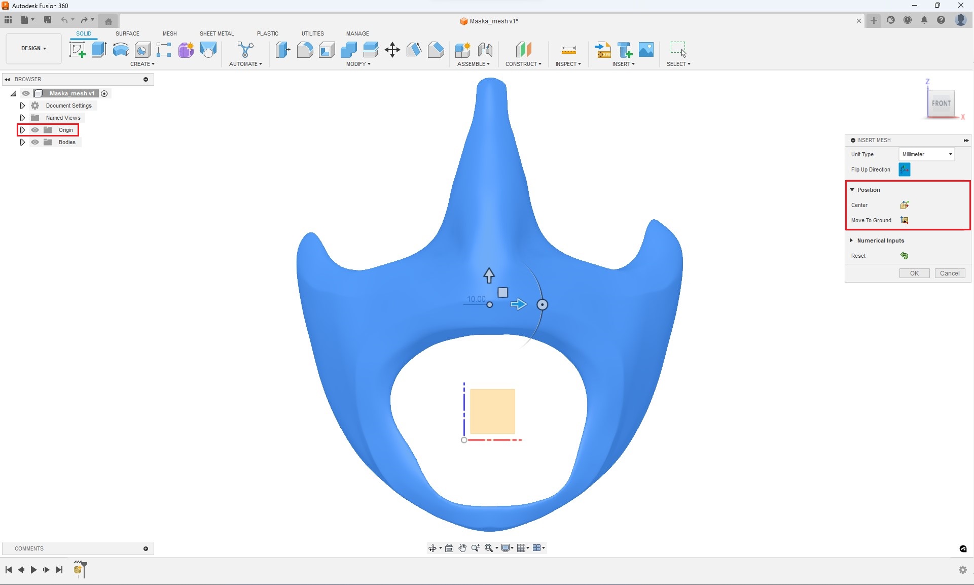 Slika prikazuje početni položaj 3D modela